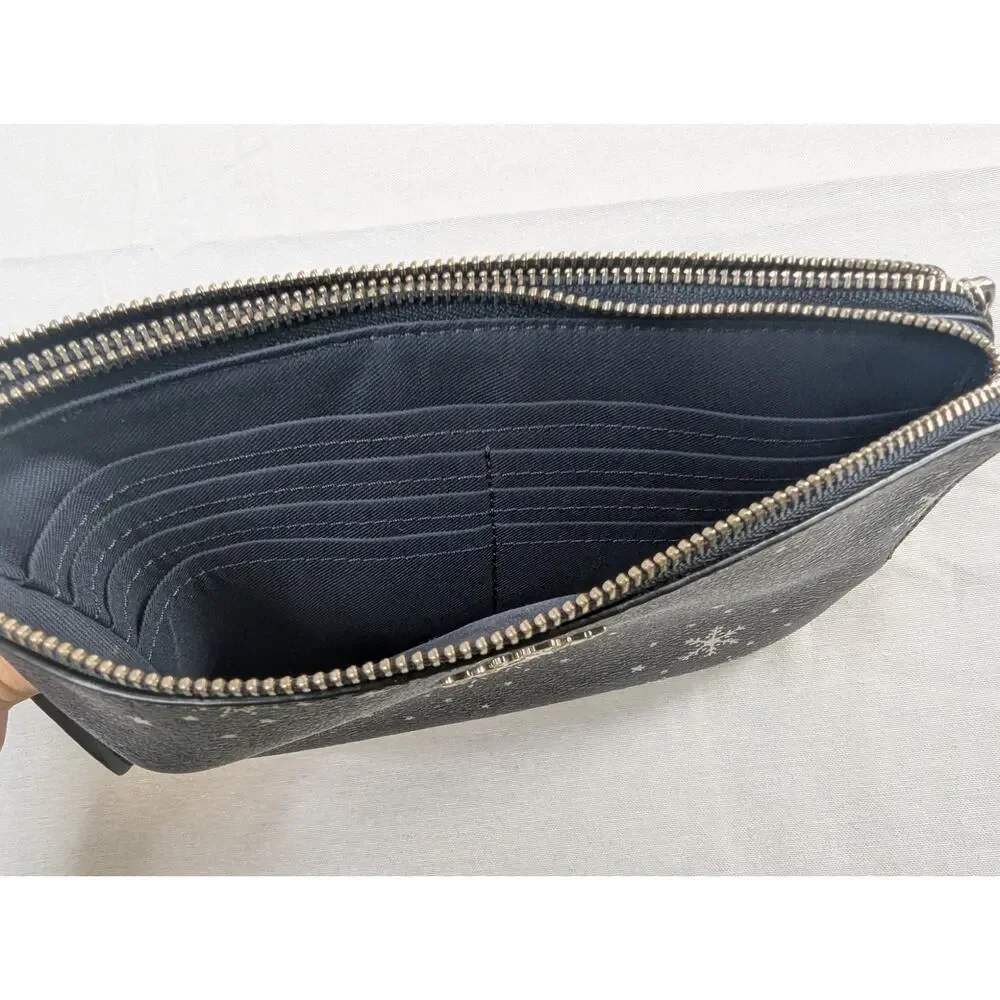 Coach Navy Silver Snowflake Corner Double Zip Wristlet (Missing Zipper Pull)